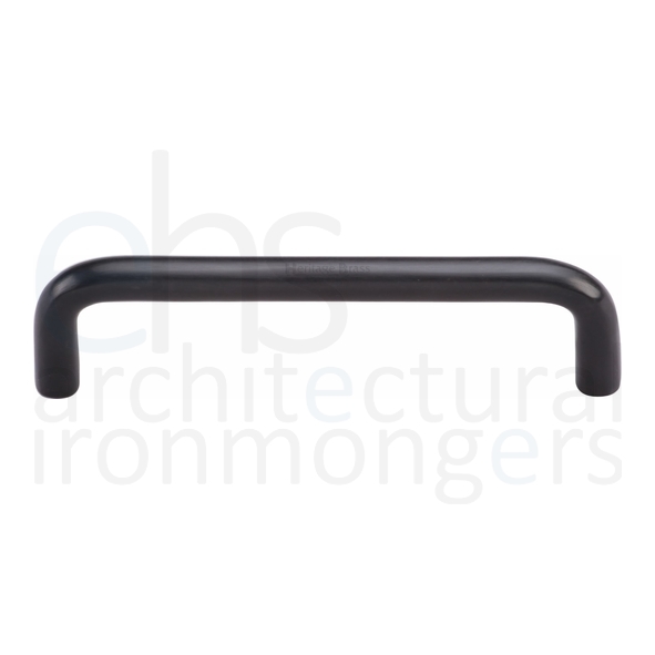 C2155 96-BKMT • 096 x 105 x 32mm • Matt Black • Heritage Brass D-Pattern 08mm Ø Cabinet Pull Handle